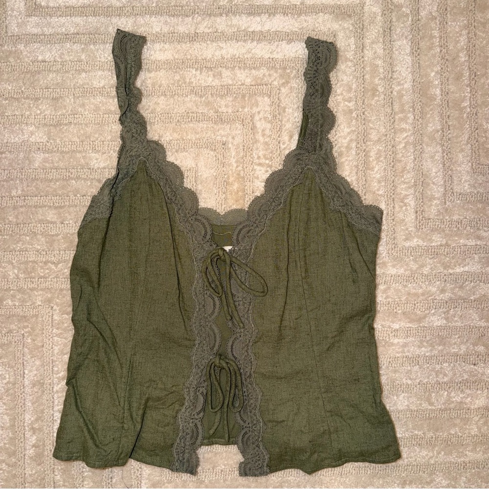 Abercrombie & Fitch Olive Lace Detail Top
